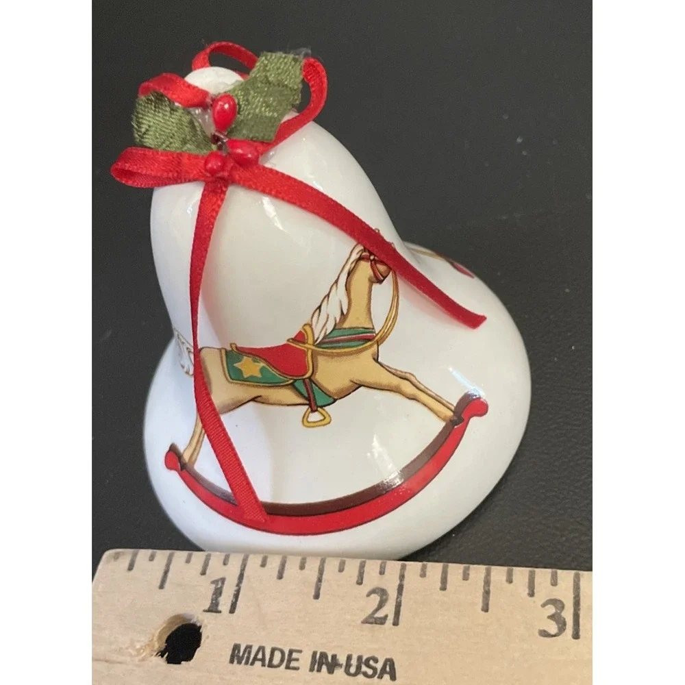 Vintage Porcelain Rocking Horse Bell Christmas Holiday Ornament‎